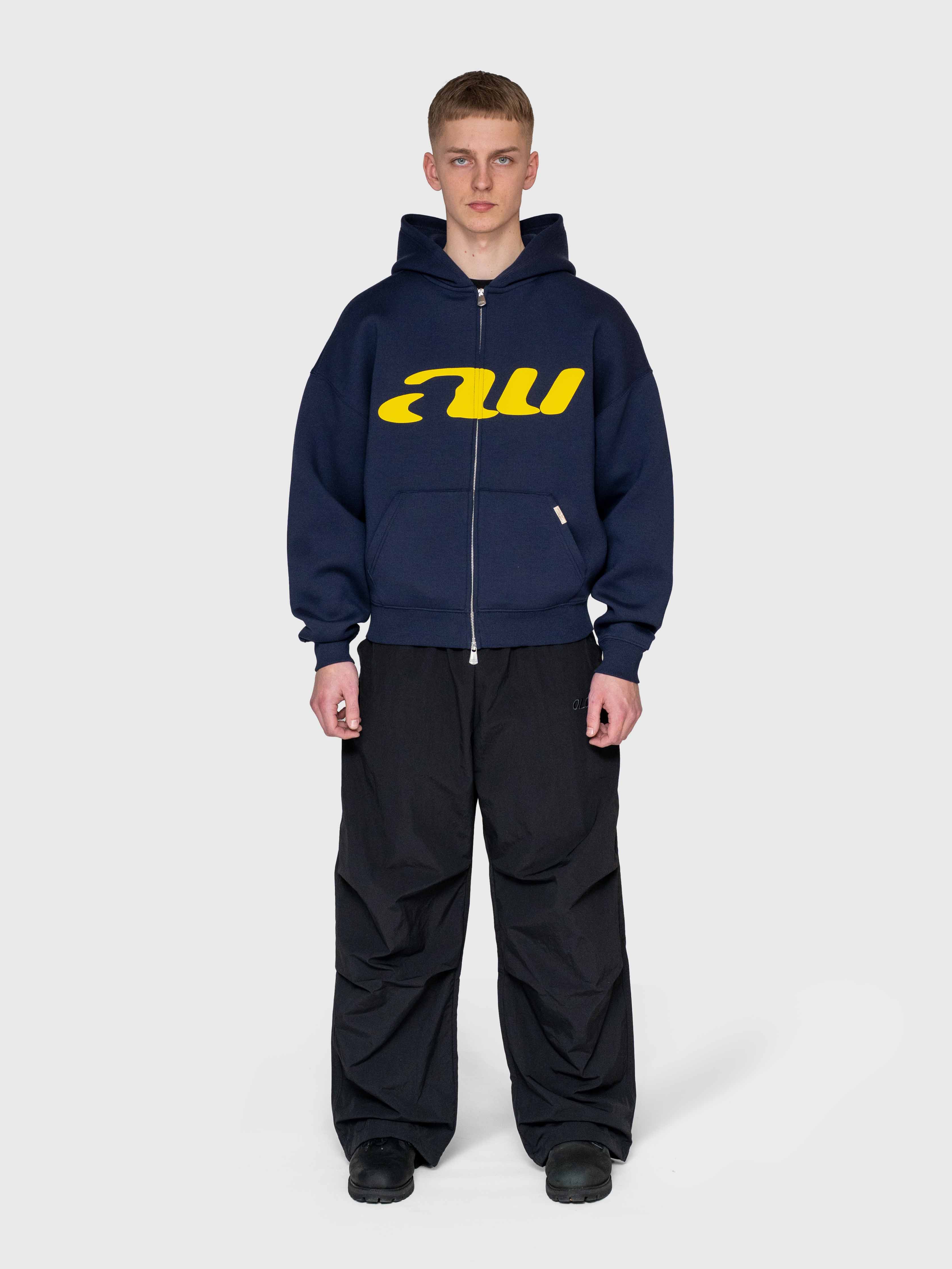 AW Puff Zip Hoodie - Midnight Navy/Yellow
